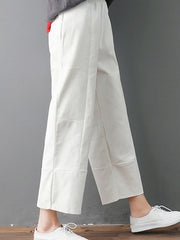 Pure Color Elastic Waist Pockets Corduroy Pants Mssza