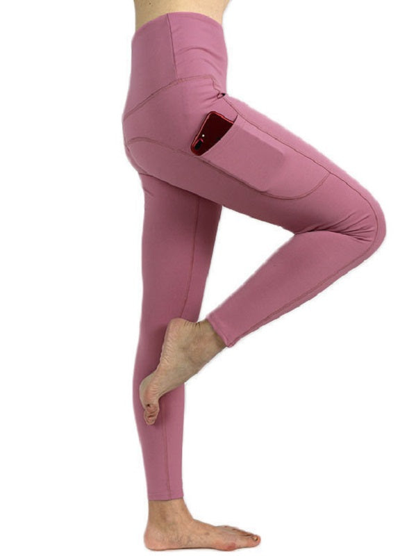 Pure Color High Wiast Skinny Leggings With Pockets Mssza