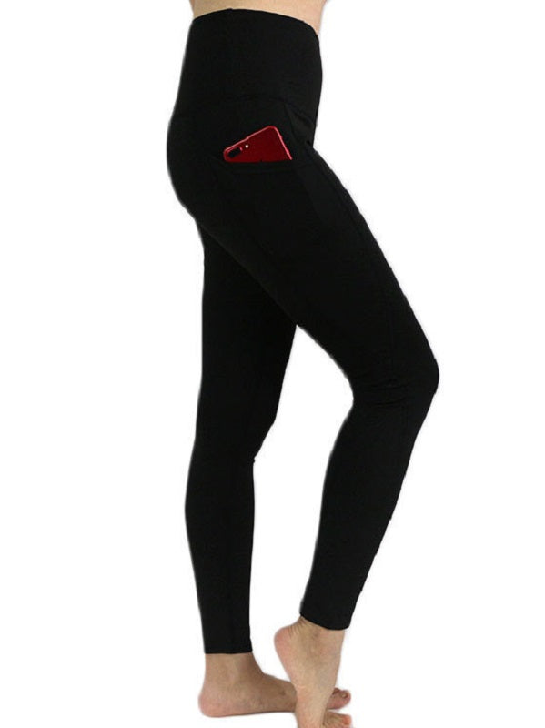 Pure Color High Wiast Skinny Leggings With Pockets Mssza