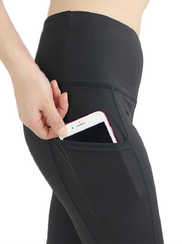 Pure Color High Wiast Skinny Leggings With Pockets Mssza