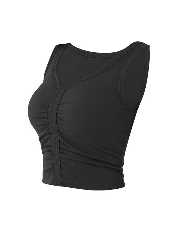 Pure Color Ruched Sports Tank Top Mssza