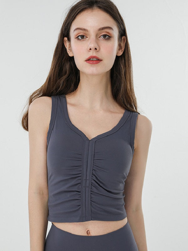 Pure Color Ruched Sports Tank Top Mssza