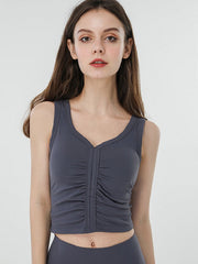 Pure Color Ruched Sports Tank Top Mssza