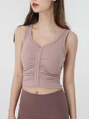 Pure Color Ruched Sports Tank Top Mssza
