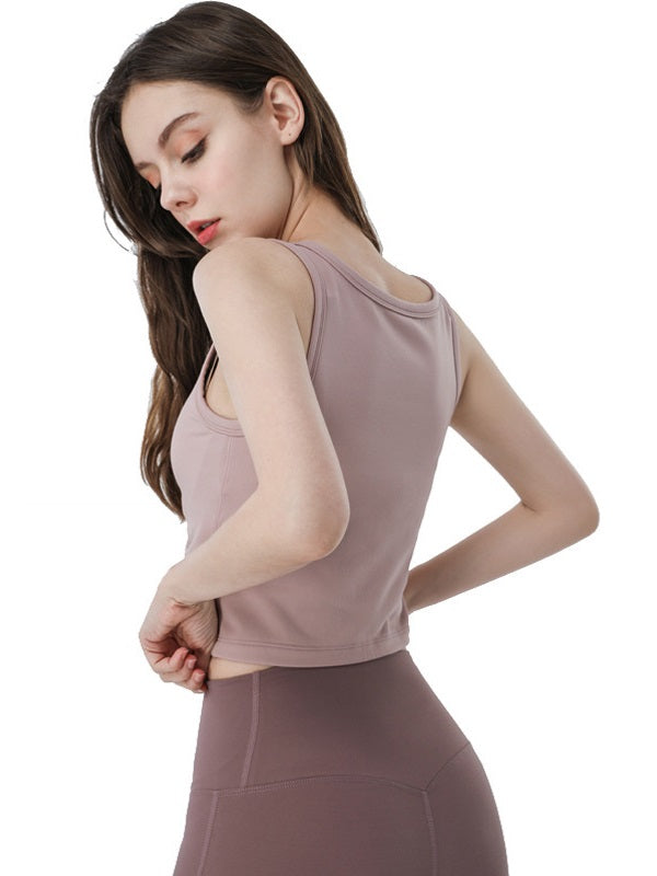 Pure Color Ruched Sports Tank Top Mssza
