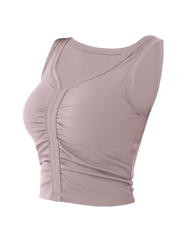 Pure Color Ruched Sports Tank Top Mssza