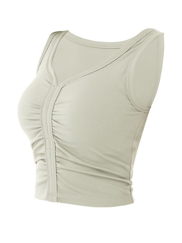 Pure Color Ruched Sports Tank Top Mssza