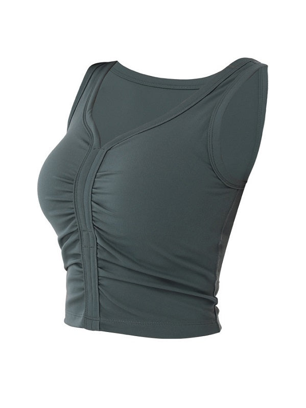 Pure Color Ruched Sports Tank Top Mssza
