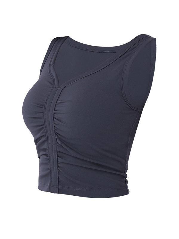 Pure Color Ruched Sports Tank Top Mssza