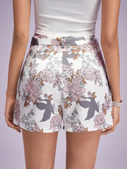 Flower Print Pocket Shorts With Belt Mssza
