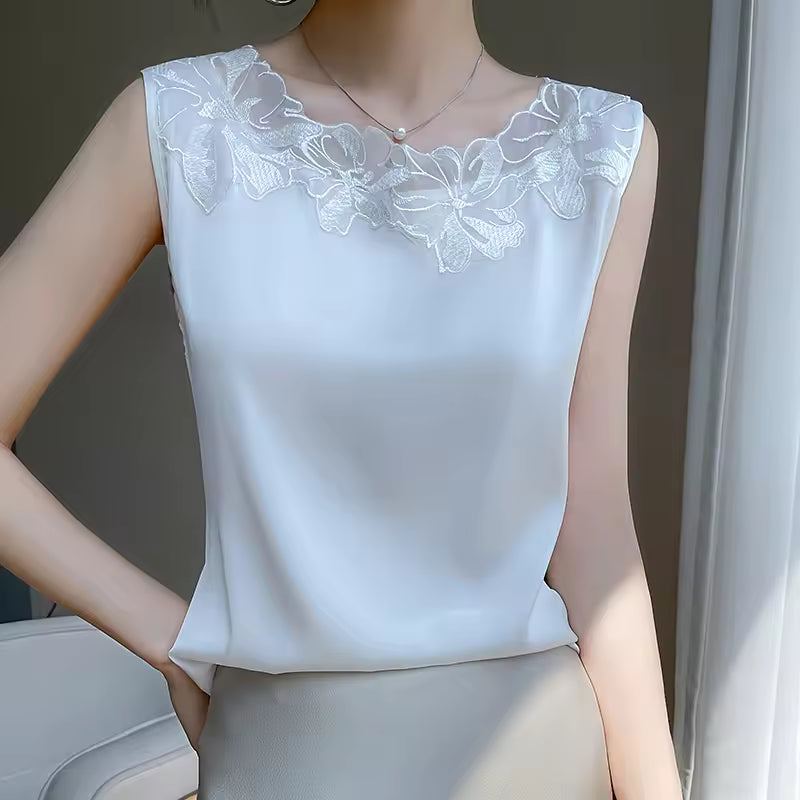 Rayon Lace Camisole Wear Loose Satin Sleeveless Tank Tops Mssza