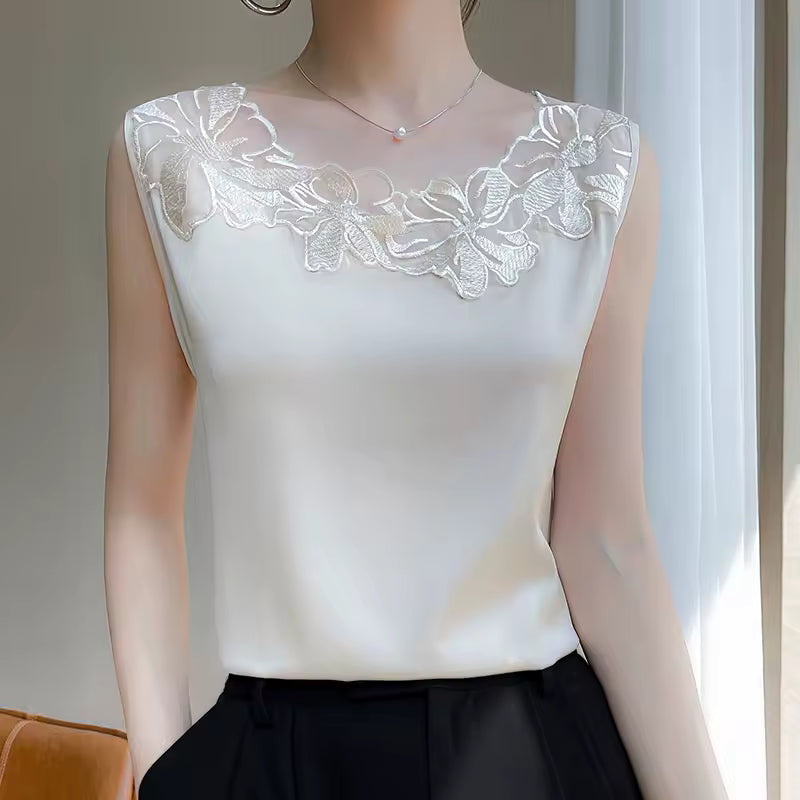 Rayon Lace Camisole Wear Loose Satin Sleeveless Tank Tops Mssza