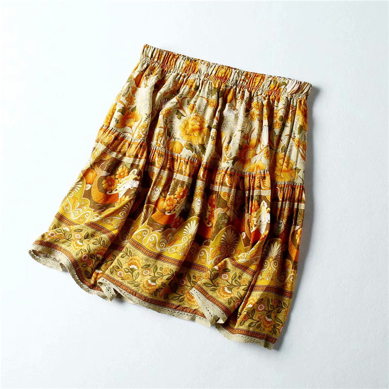 Rayon cotton elastic waist mini boho skirt Mssza