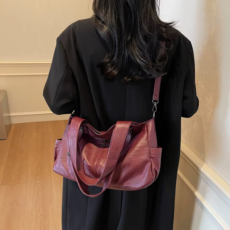 Retro Color High Quality Soft Leather Cross-body Travel Handbag Mssza