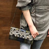 Retro Crocodile Pattern Banquet Envelope Floral Diamond Crossbody Clutch Bag Mssza