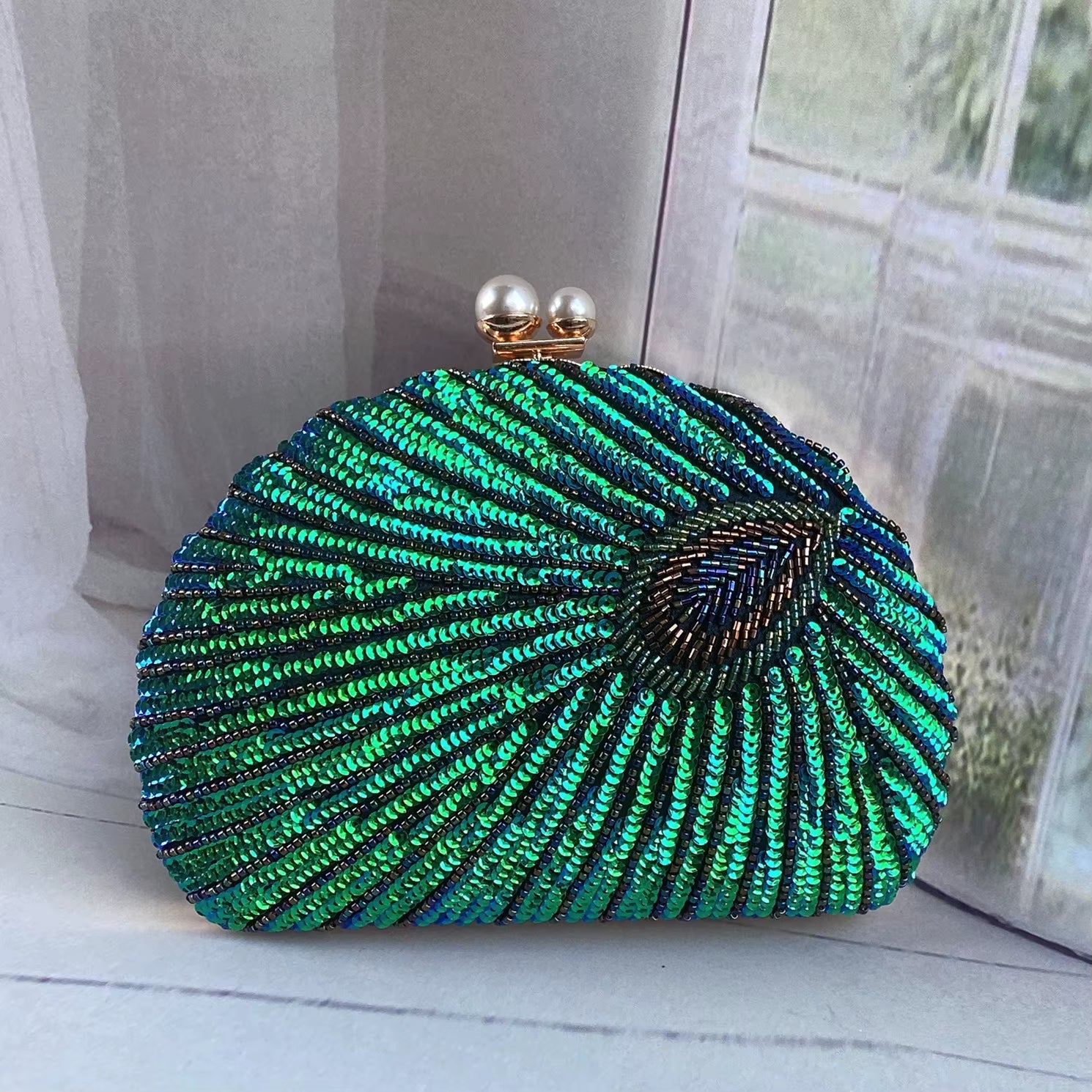 Retro Heavy Craft Beaded Embroidery Evening Wear Portable Dinner Clutch Bag Mssza