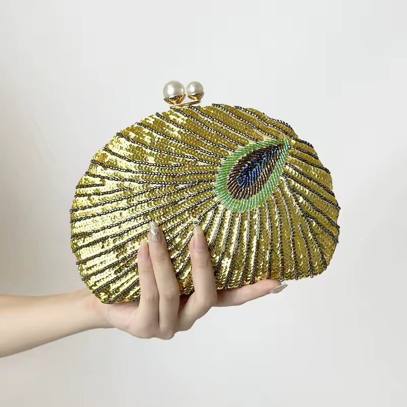Retro Heavy Craft Beaded Embroidery Evening Wear Portable Dinner Clutch Bag Mssza