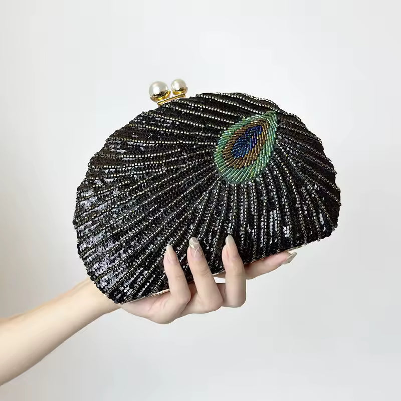 Retro Heavy Craft Beaded Embroidery Evening Wear Portable Dinner Clutch Bag Mssza