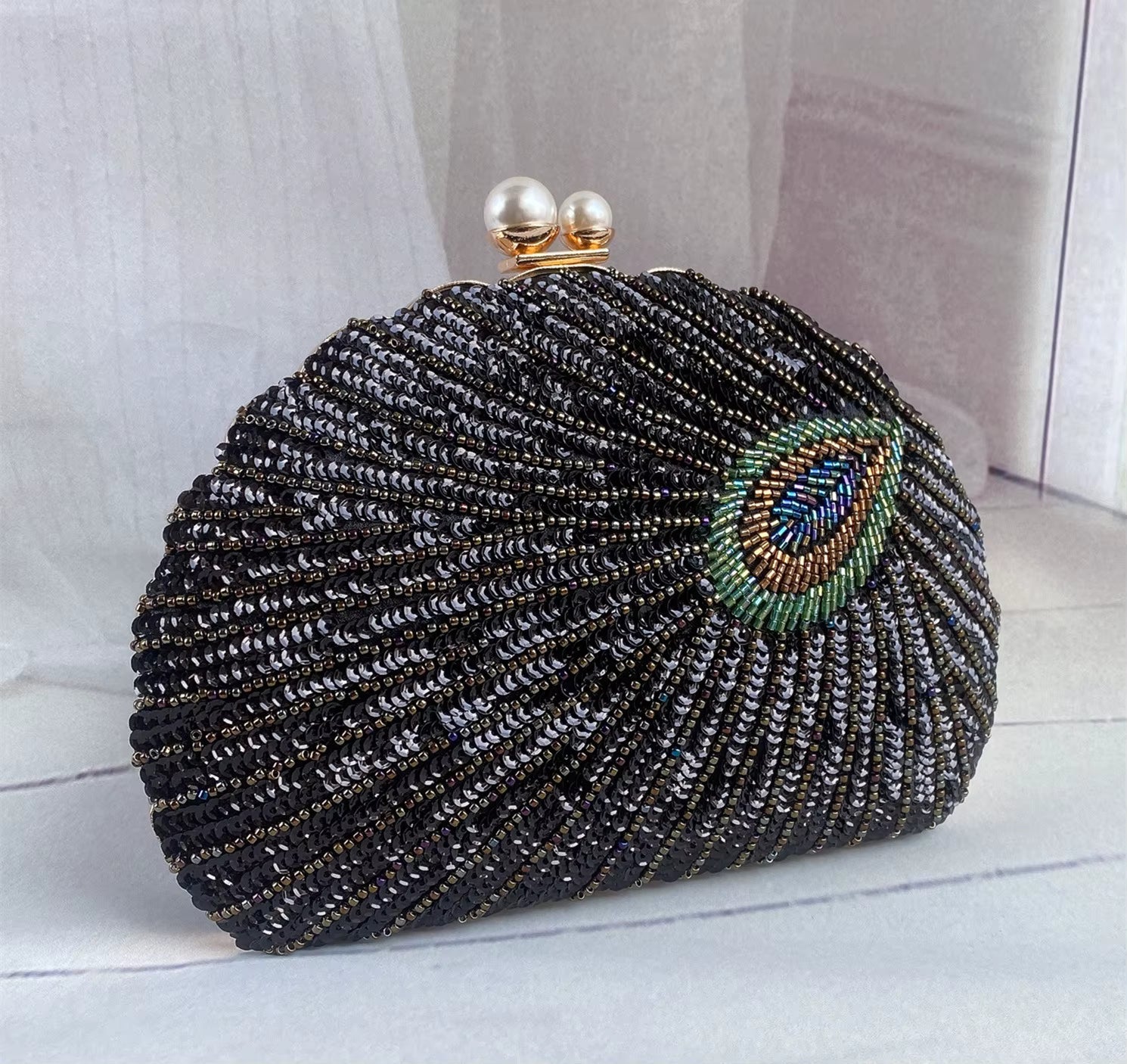 Retro Heavy Craft Beaded Embroidery Evening Wear Portable Dinner Clutch Bag Mssza
