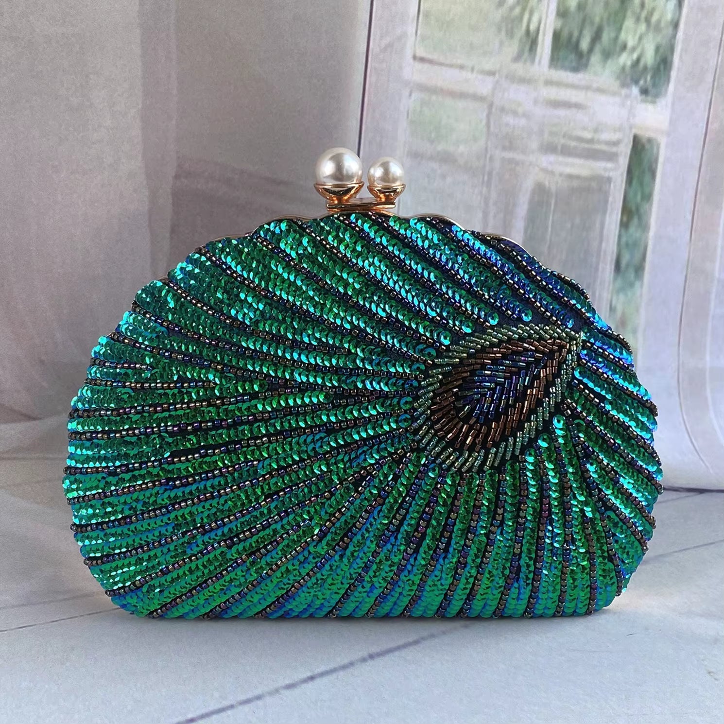 Retro Heavy Craft Beaded Embroidery Evening Wear Portable Dinner Clutch Bag Mssza