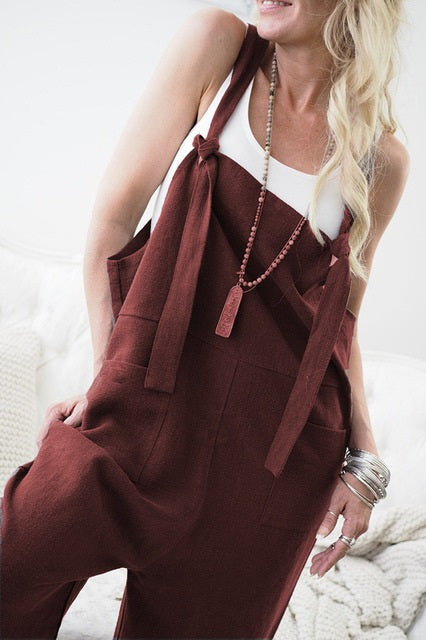 Retro Linen Overalls Strapless Jumpsuit Mssza