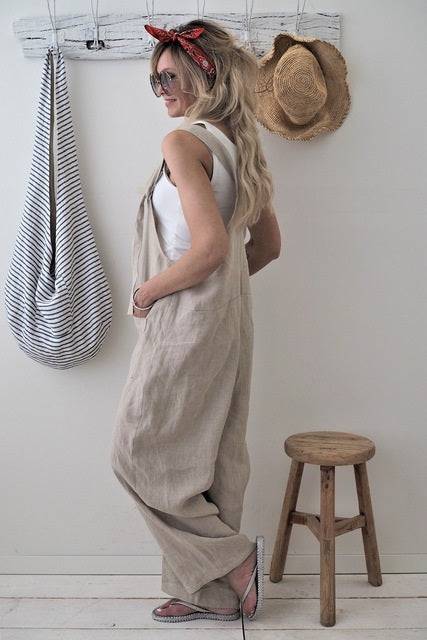 Retro Linen Overalls Strapless Jumpsuit Mssza