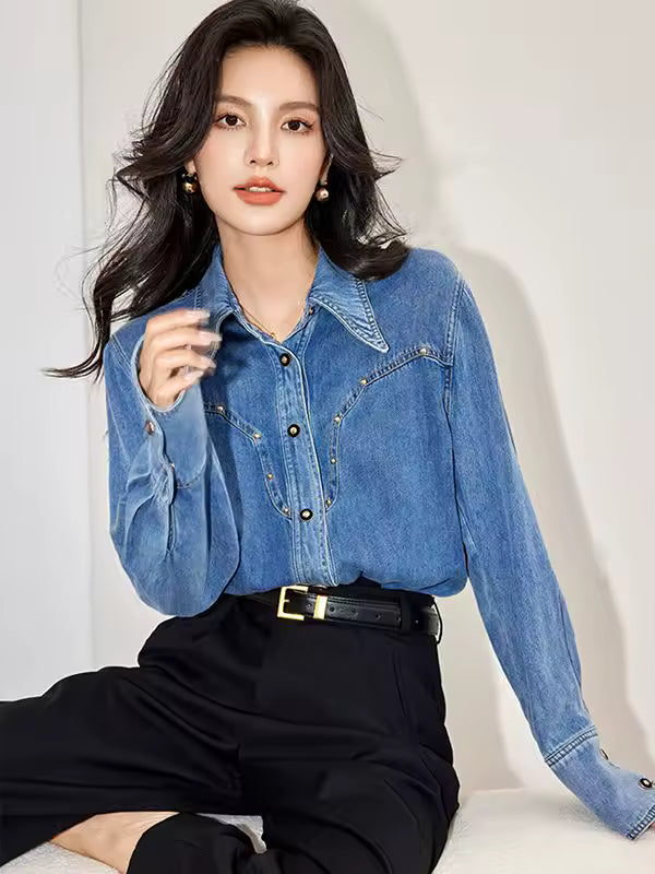 Retro Loose Fit Niche Long Sleeved Outerwear Denim Shirt Mssza