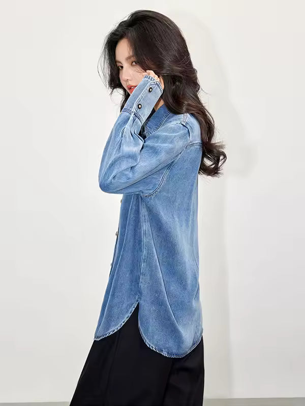 Retro Loose Fit Niche Long Sleeved Outerwear Denim Shirt Mssza