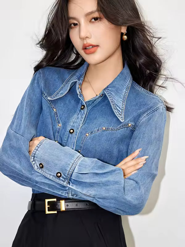 Retro Loose Fit Niche Long Sleeved Outerwear Denim Shirt Mssza