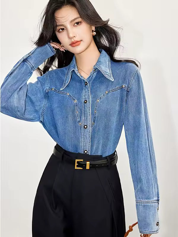 Retro Loose Fit Niche Long Sleeved Outerwear Denim Shirt Mssza