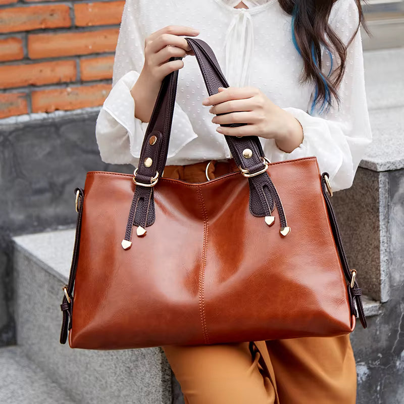 Retro Minimalist Atmosphere Large-Capacity Wide Shoulder Strap Solid Color Tote Bag Mssza