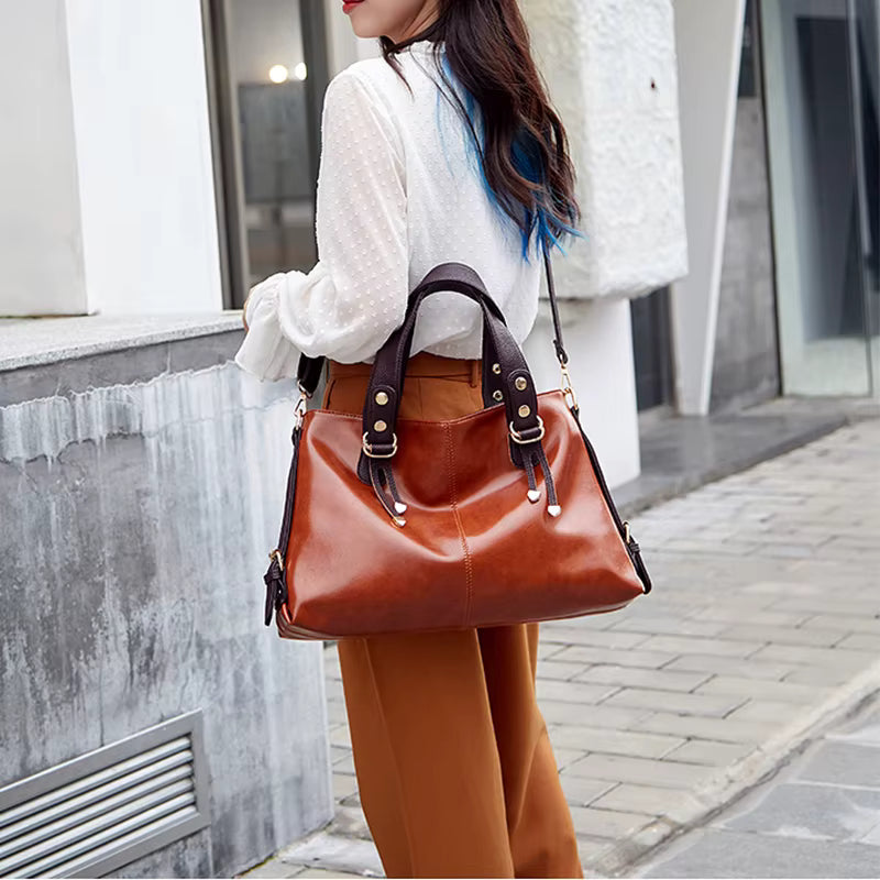 Retro Minimalist Atmosphere Large-Capacity Wide Shoulder Strap Solid Color Tote Bag Mssza