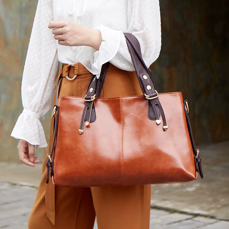Retro Minimalist Atmosphere Large-Capacity Wide Shoulder Strap Solid Color Tote Bag Mssza