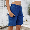 Retro Multi-pocket Cargo High Waist Loose Straight Wide Leg Jean Short Mssza