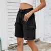 Retro Multi-pocket Cargo High Waist Loose Straight Wide Leg Jean Short Mssza