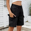 Retro Multi-pocket Cargo High Waist Loose Straight Wide Leg Jean Short Mssza