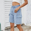 Retro Multi-pocket Cargo High Waist Loose Straight Wide Leg Jean Short Mssza