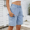 Retro Multi-pocket Cargo High Waist Loose Straight Wide Leg Jean Short Mssza