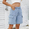 Retro Multi-pocket Cargo High Waist Loose Straight Wide Leg Jean Short Mssza