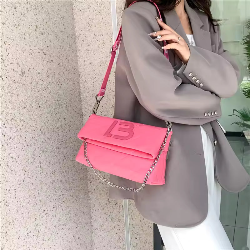 Retro PU Leather Large Capacity Square Simple Chain Shoulder Crossbody Bag Mssza