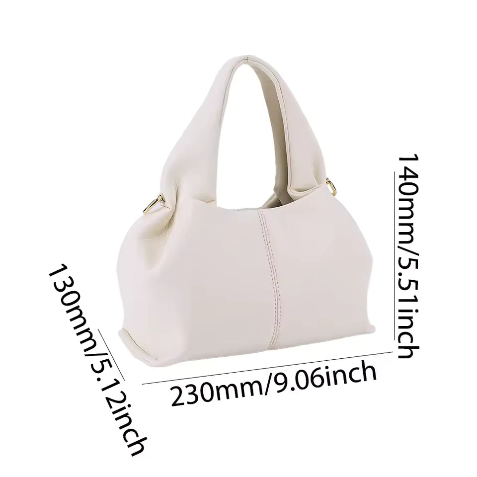Retro PU Leather Solid Color Dumpling Removable Strap Clutch Soft Cloud Crossbody Bag Mssza