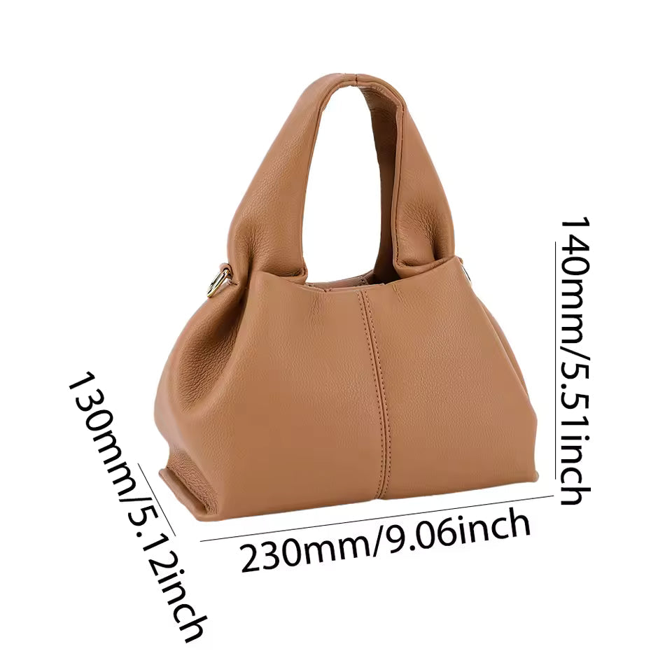 Retro PU Leather Solid Color Dumpling Removable Strap Clutch Soft Cloud Crossbody Bag Mssza