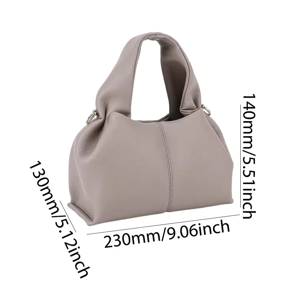 Retro PU Leather Solid Color Dumpling Removable Strap Clutch Soft Cloud Crossbody Bag Mssza