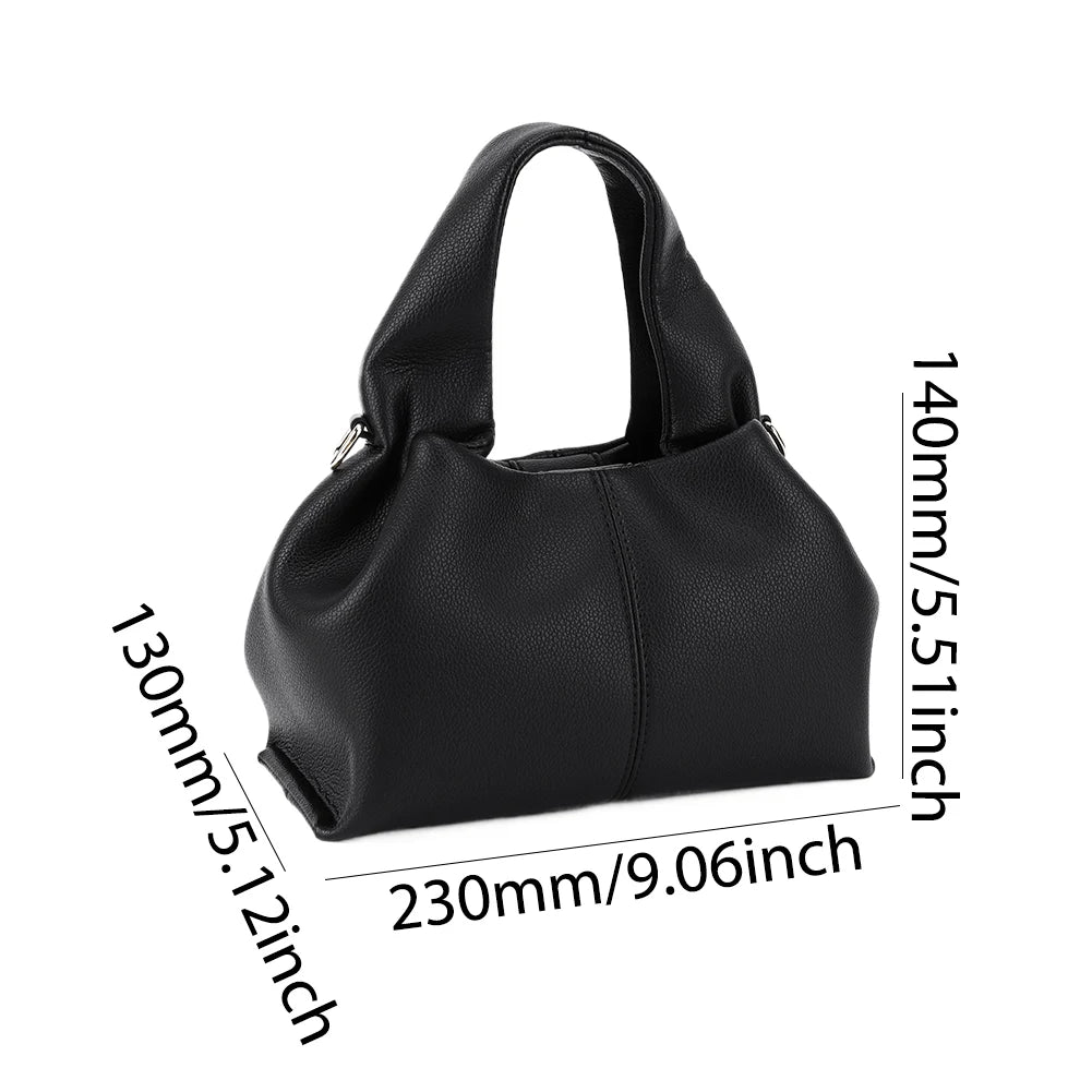 Retro PU Leather Solid Color Dumpling Removable Strap Clutch Soft Cloud Crossbody Bag Mssza