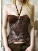 Retro Print Beading Halter Chic Trendy Slim Fit Spliced Tanks Top Mssza