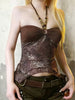 Retro Print Beading Halter Chic Trendy Slim Fit Spliced Tanks Top Mssza