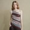 Retro Single Shoulder Slant Shoulder Design Mesh Top Mssza