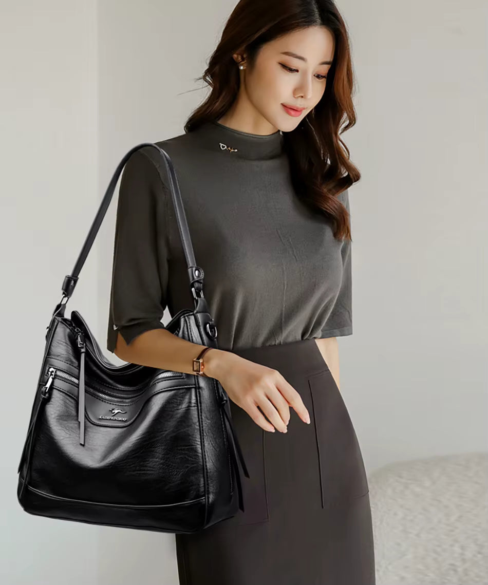Retro Solid Color High Quality Soft Leather Shoulder Trendy Bucket Bag Mssza