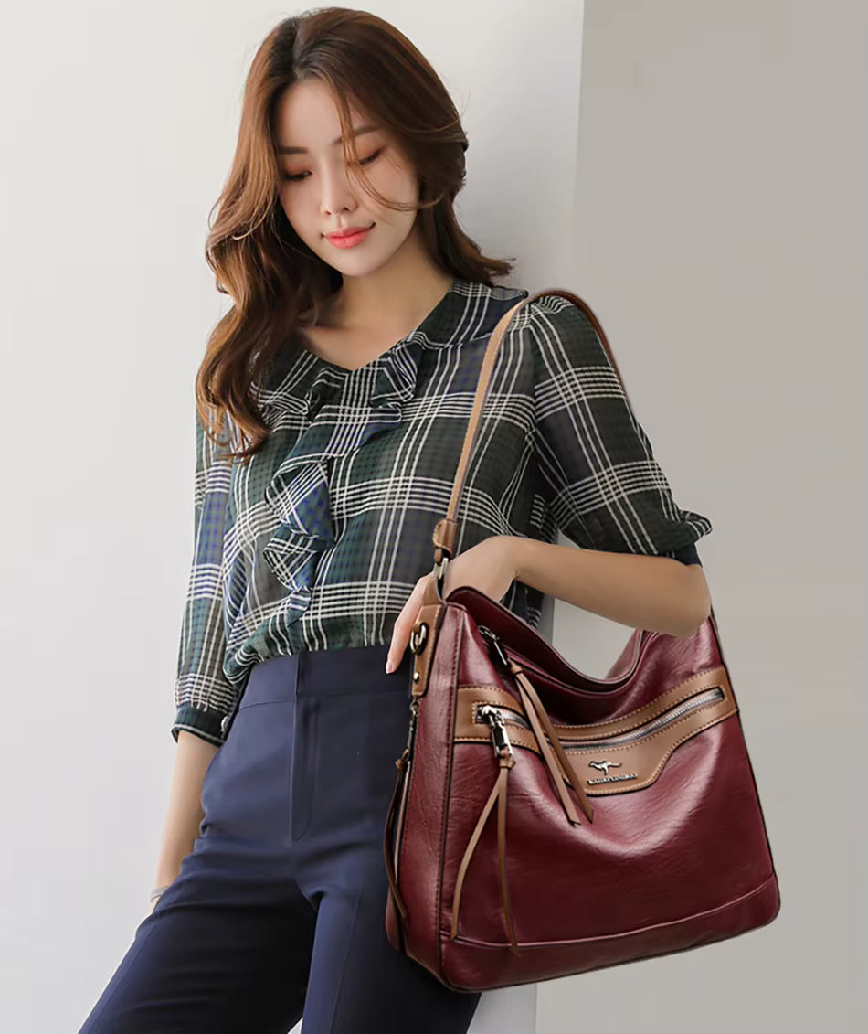 Retro Solid Color High Quality Soft Leather Shoulder Trendy Bucket Bag Mssza