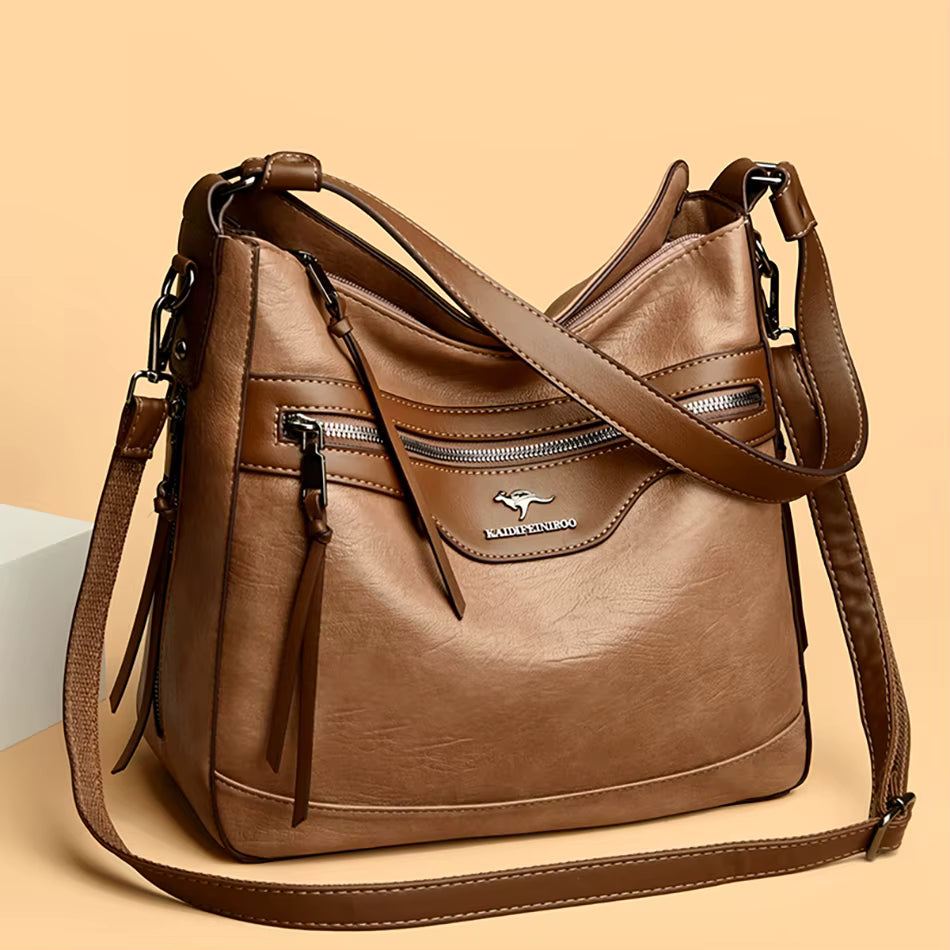 Retro Solid Color High Quality Soft Leather Shoulder Trendy Bucket Bag Mssza